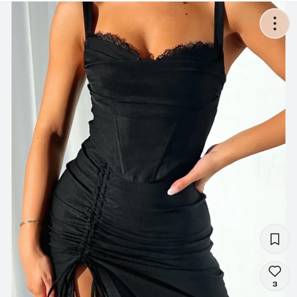 White Fox Black Ruched Bodycon Mini Dress